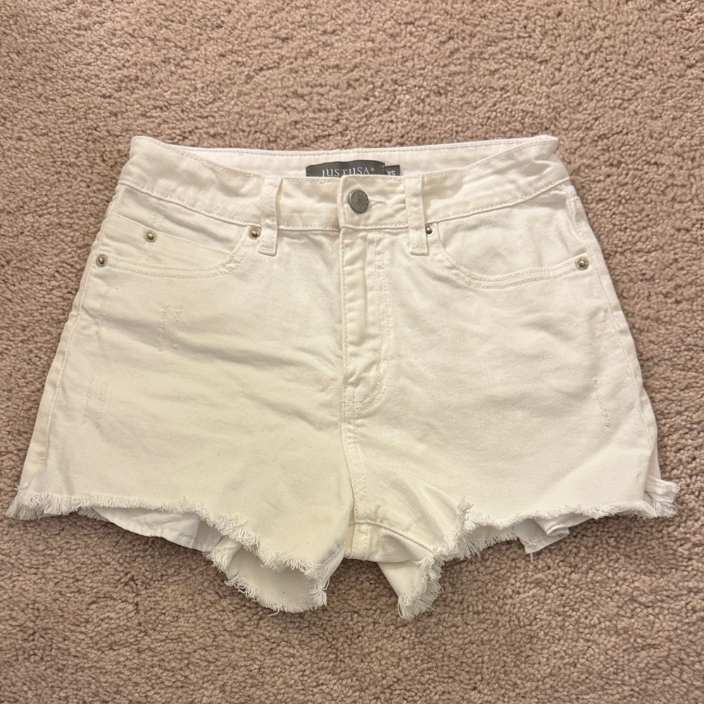 White Denim high waisted Shorts for Women